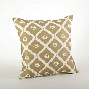 Gold and White Ikat Design Down-Filled 20" Throw Pillow